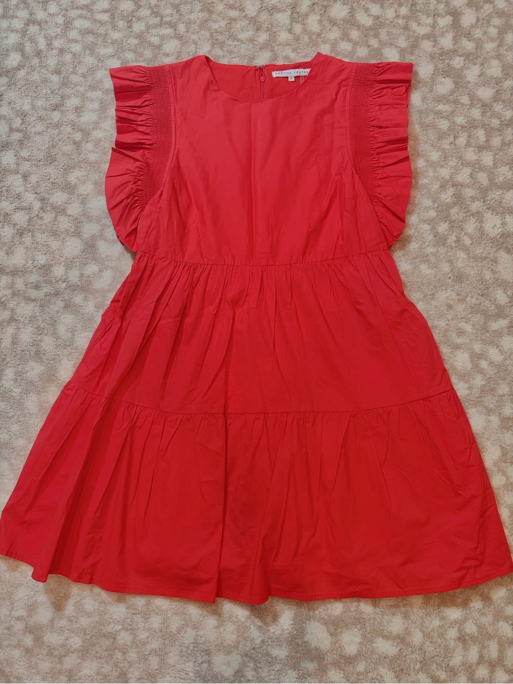 English Factory Red Ruffle Sleeve Tiered Dress